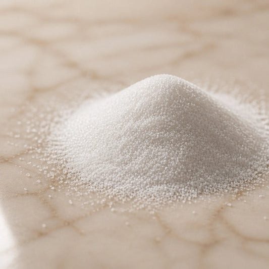 Container of Potassium Sorbate powder preservative for skincare and food applications