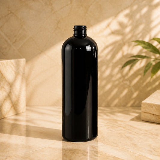 120ml black cosmo round bottle PET (20-410)