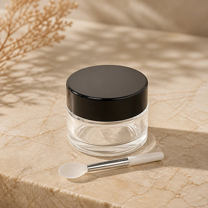 1oz Clear Glass Thick Wall Cosmetic Jar with Liner and Lip Brush