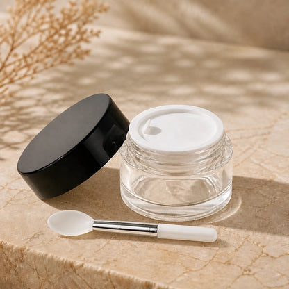 1oz Clear Glass Thick Wall Cosmetic Jar with Liner and Lip Brush