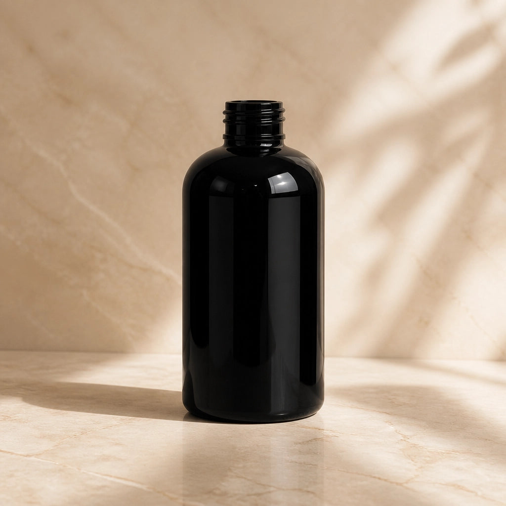 360ml black boston round bottle PET (24-410)