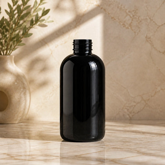 500ml black boston round bottle PET (24-410)