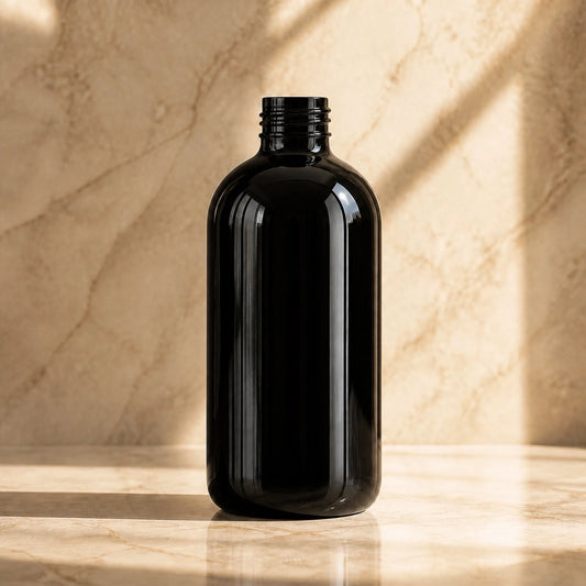 60ml black boston round bottle PET (20-410)