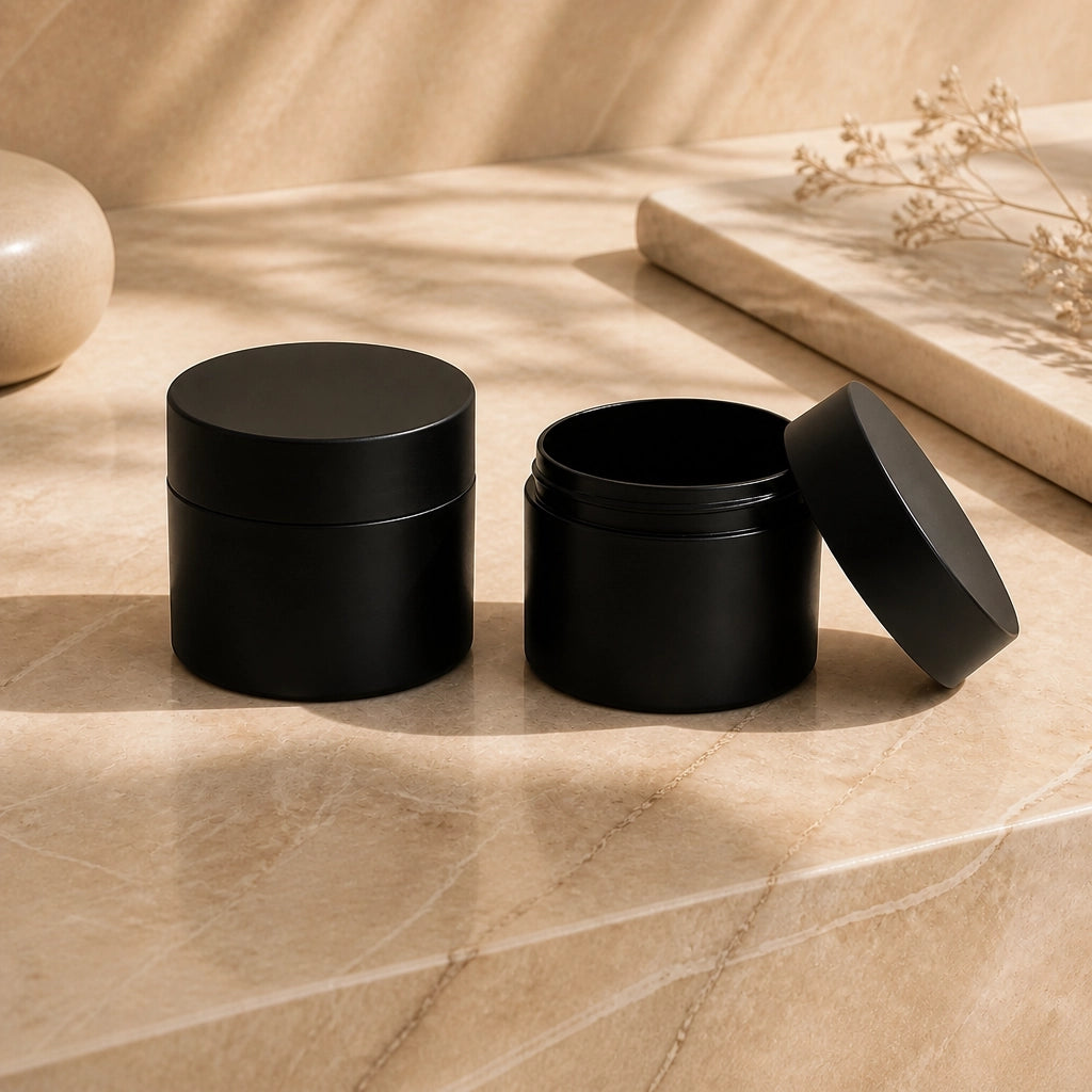 8oz black plastic jar PET straight sided with induction seal black lid