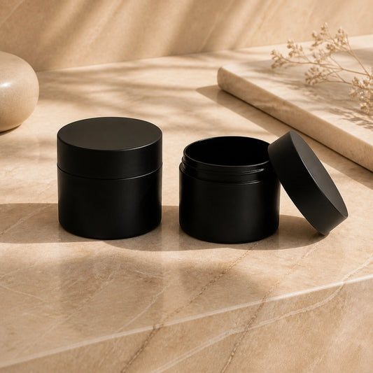 8oz black plastic jar PET straight sided with induction seal black lid