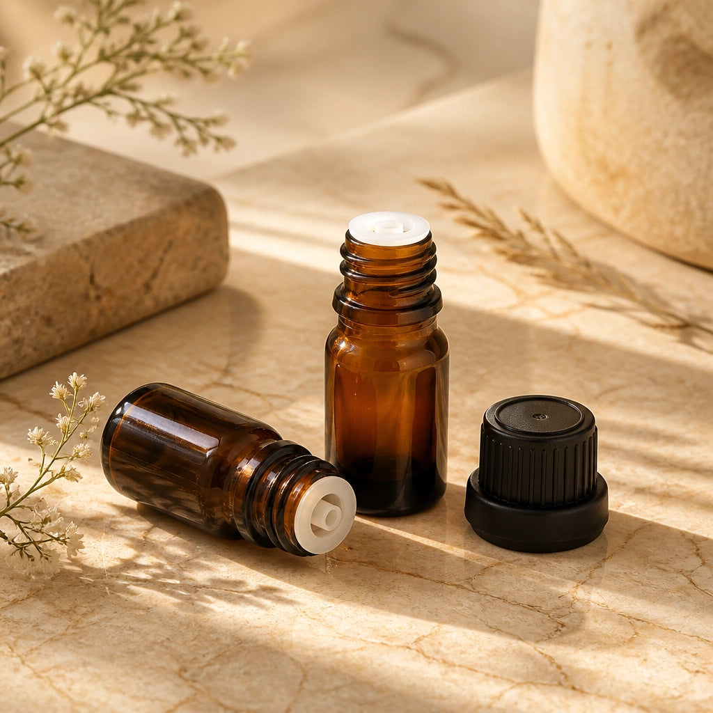 5ml Glass Essential Oil Bottle / Smoky Black Bottle with Cap and Dropper Plug