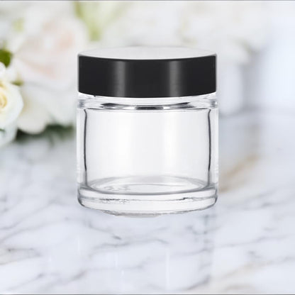 1oz Clear Glass Thick Wall Cosmetic Jar with Liner and Lip Brush