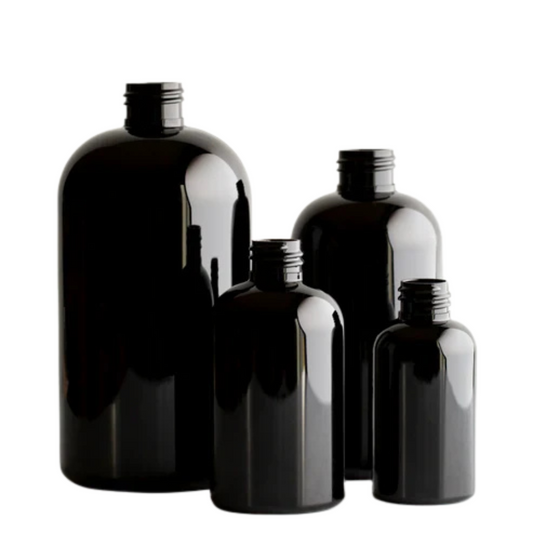 130ml black boston round bottle PET (24-410)